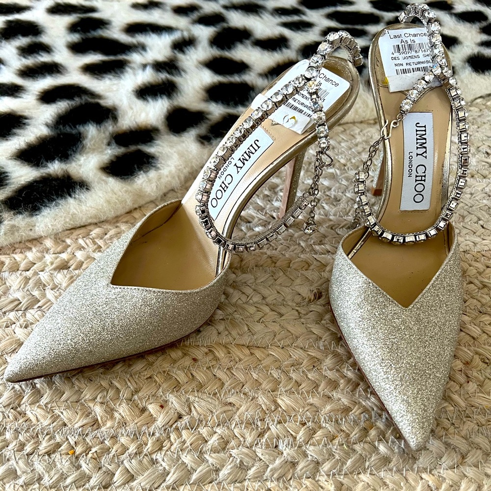 Jimmy choo Saeda 100 glitter ankle strap pumps . Size 36.5 Jimmy choo pointy toe